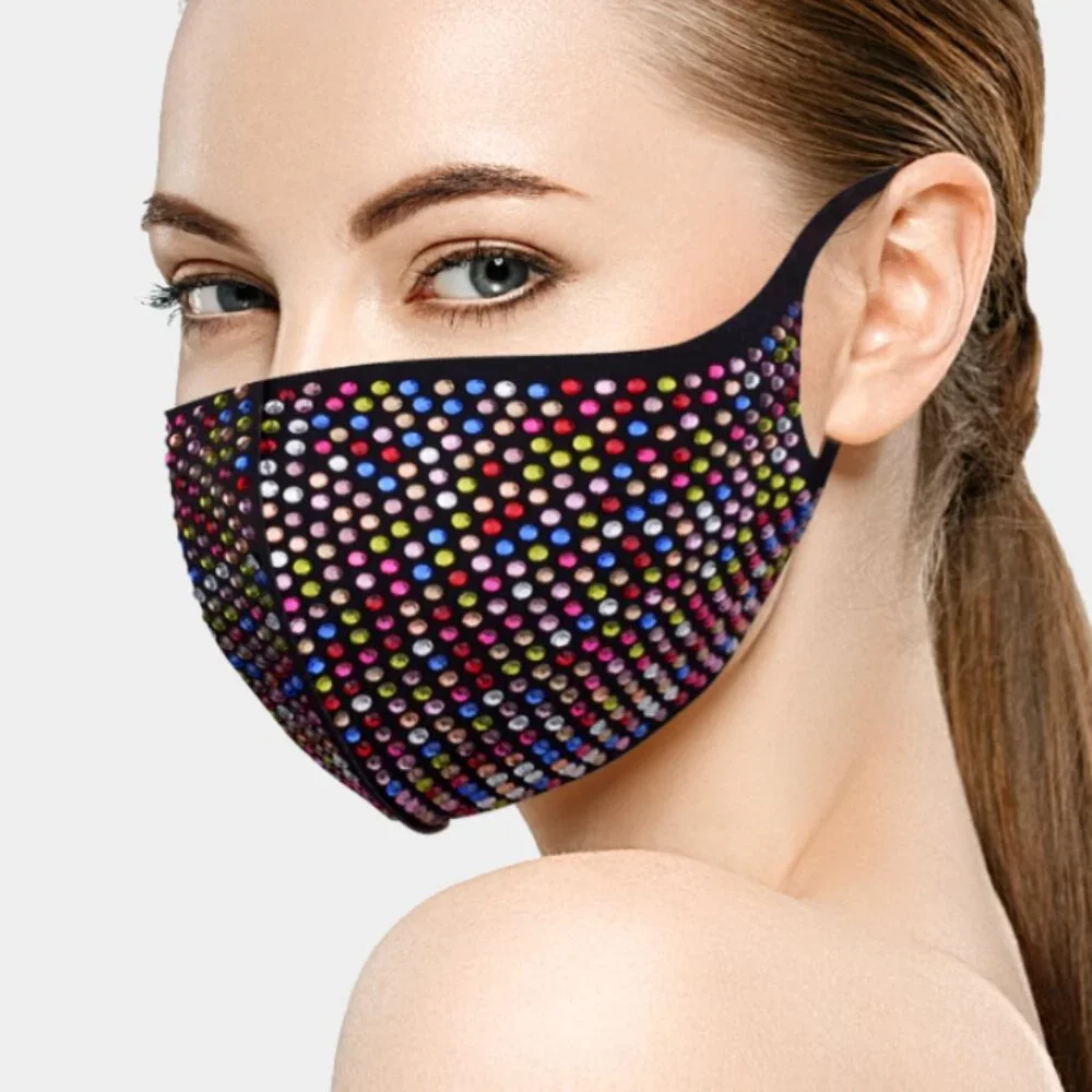 Rainbow Rhinestone Face Mask Crystal Festival Rave Pride Costume NWT